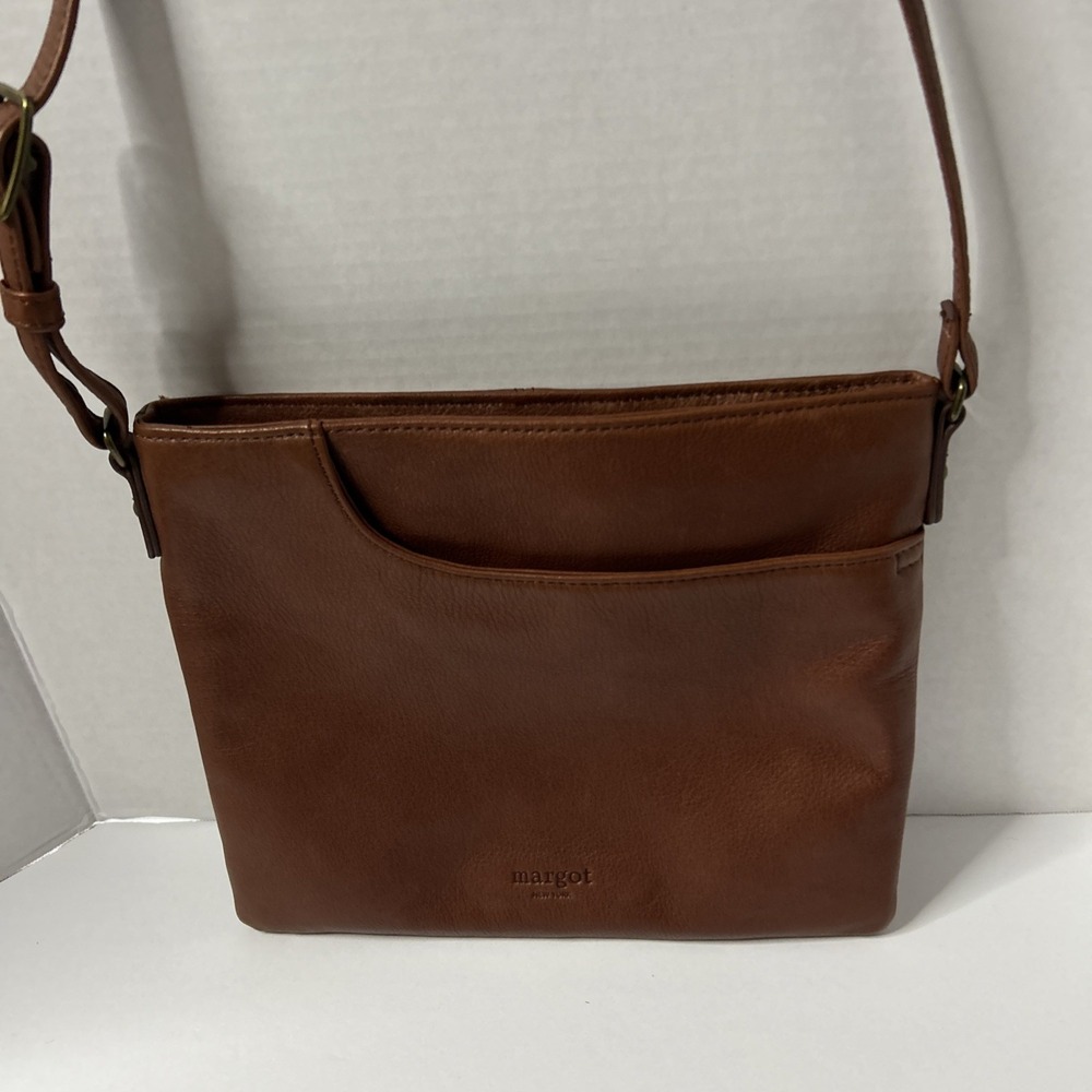 Margot Soft Brown Leather Crossbody Purse Adjustable Strap Small Organizer Bag